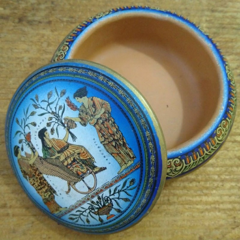 Vintage Greek trinket holder clay souvenir - Picture 2 of 2